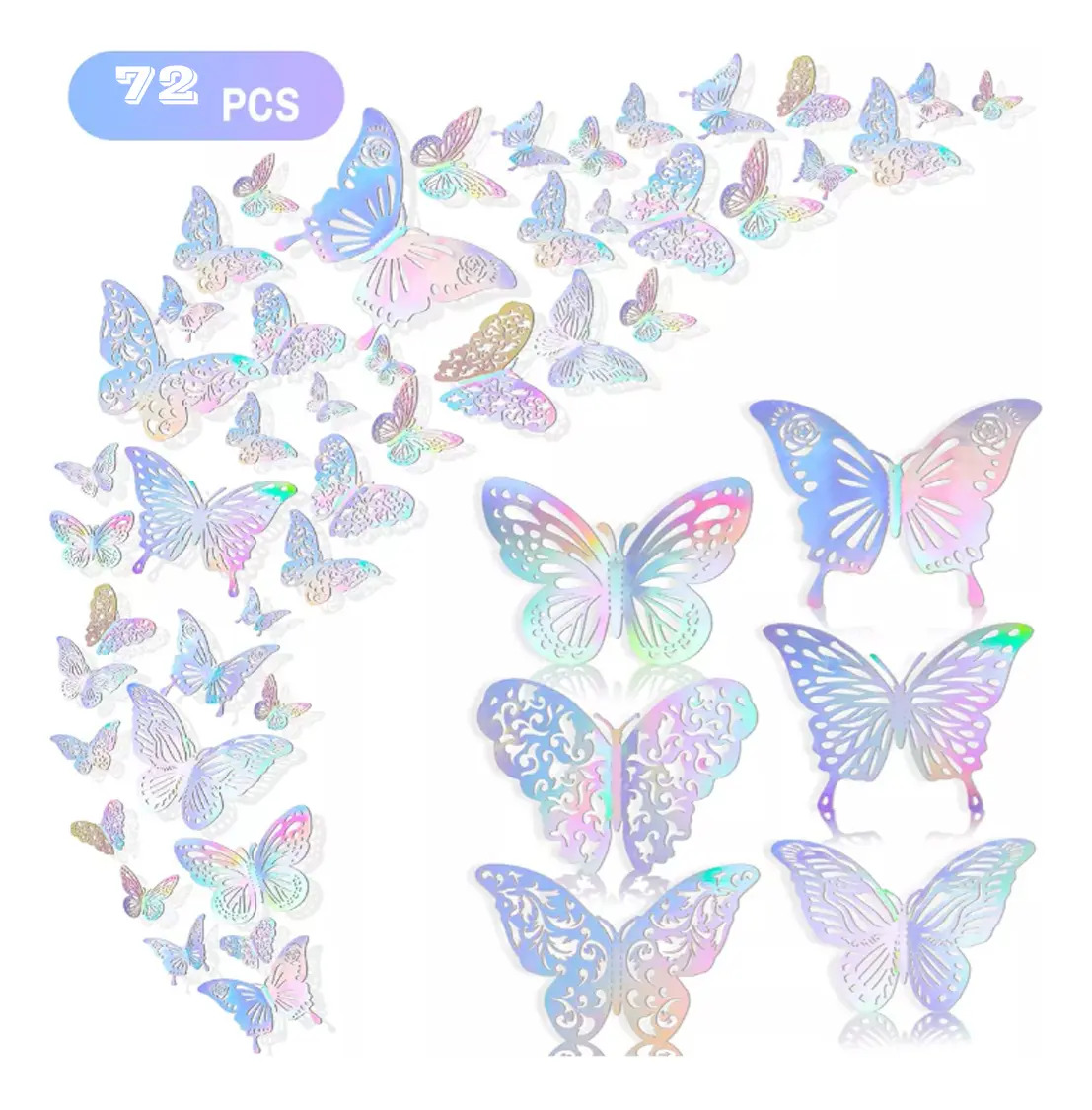 LEAWEDE 72pzs Mariposas Decorativas, 3d Pared Colore Metalicos Huec decoraciones para cuartos,decoracion recamaras,vinilo decorativo pared