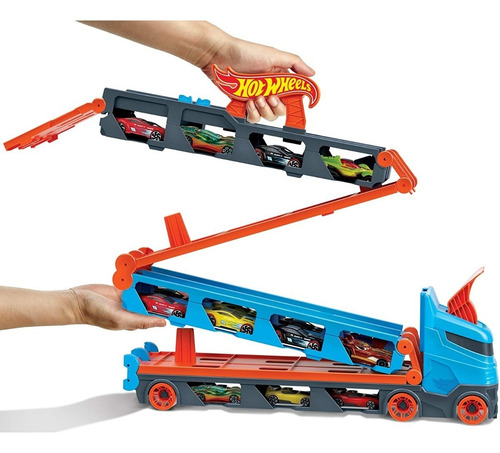Imagen 2 de 5 de Hot Wheels Camion Autopista Transportador + 3 Autos, Mattel