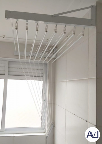 Varal Individual De Parede 140cm Com 06 Varetas Alumínio Preto