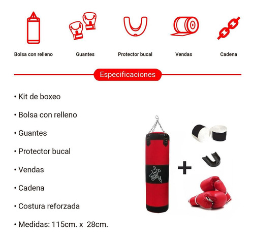 Imagen 7 de 7 de Kit Saco Costal De Boxeo + Guantes Para Adultos Durabilidad
