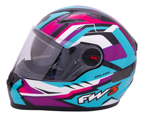 Capacete Moto Fechado Gtx Fox Fw3 Oculos Interno Cor Azul tiffany Tamanho do capacete 56