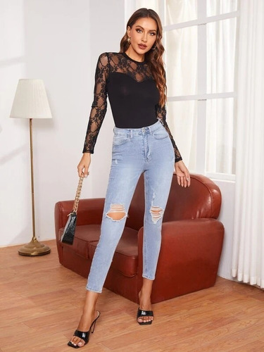 Panti Blusa Elegante Escote Corazon Con Encaje Ajustado