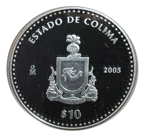 Moneda $10 Estado Colima 1ra Fase 2005 Plata Proof Blíster
