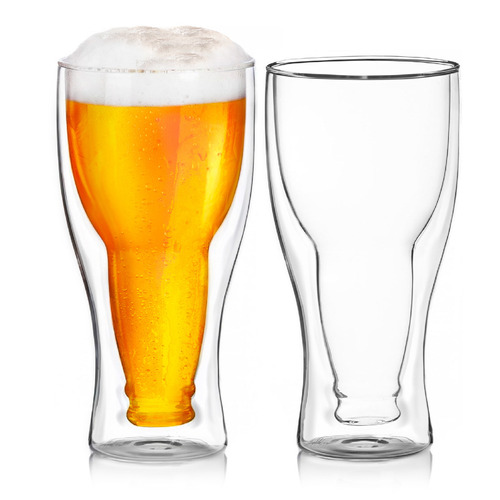 Vasos De Vidrio Térmico Doble Pared De Cristal 2 Pz Para Cerveza 350ml  (11.8 Onzas), Conserva las Temperaturas de las Bebidas Frias Perfectamente