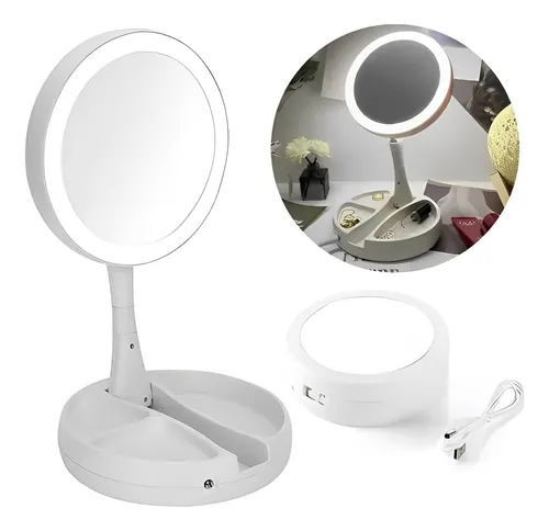 Espejo De Maquillaje Tocador Con Aro Led Plegable 1x Y 10x
