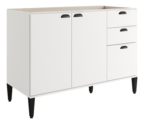 Balcão Gabinete Cozinha 120cm S/ Tampo Lótus Carraro Branco