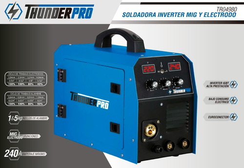 Imagen 3 de 3 de Soldadora Inverter Mig 240a Electrodos Con/ Sin Gas + Torcha
