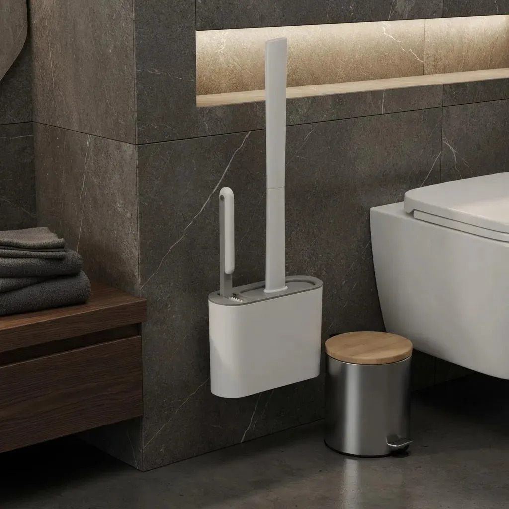 Escova de Silicone para Vaso Sanitário 2 em 1 Base de Banheiro Privada Alta Eficiência