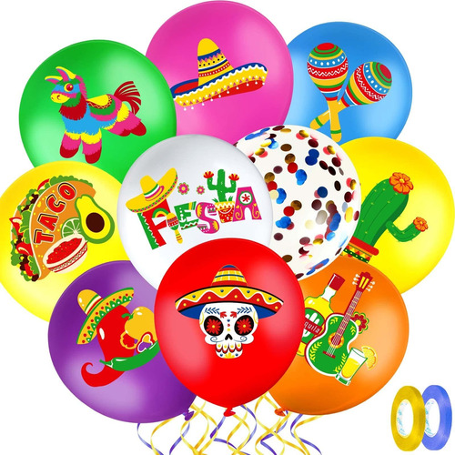 Charnoel 50 Globo Fiesta Mexicana Confeti Latex Para Baby