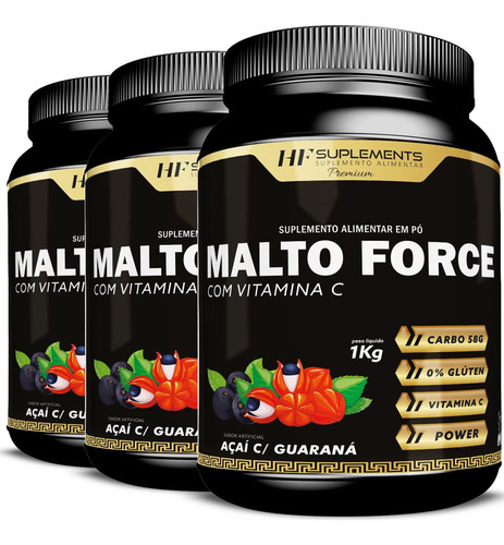 3x Malto Force Maltodextrina C/ Vitamina C 1kg Hf Suplements