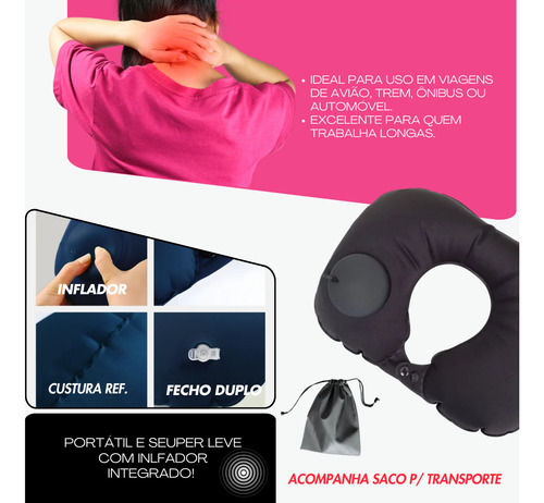 Almofada De Pescoço Inflável Portátil - Azul 2 Unidades