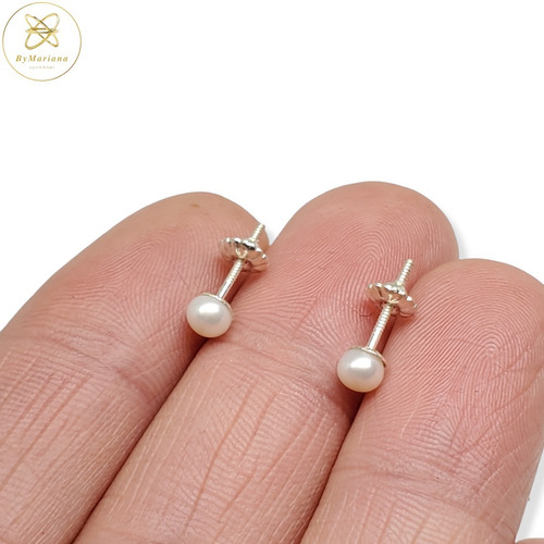 Imagen 3 de 5 de Aros Plata Perla Cultivada De Rio 4mm