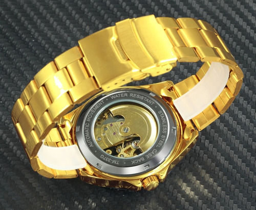 Relógio Masculino Mecânico Automático Luxo Dourado Original