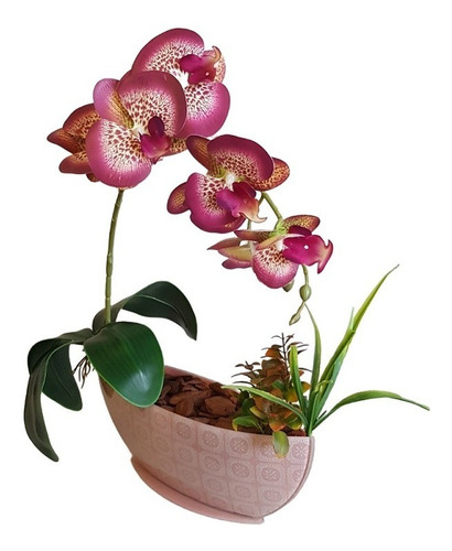 Arranjo De Flores Artificiais Com Orquídea Em Vaso De Vidro