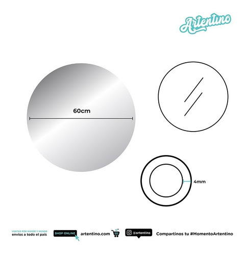Imagen 4 de 10 de Espejo De Pared Redondo Baño Living 60 Cm 4 Mm Listo Colgar