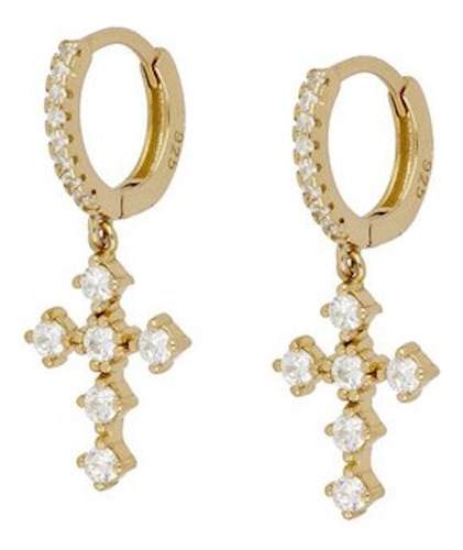 Aros Cruz Zircon Baño 18k Strass Brillo Crucecita Argolla
