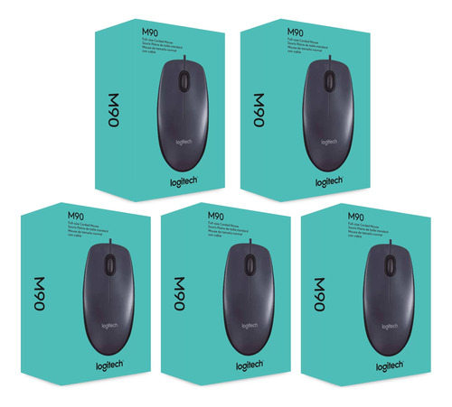 Kit 5 Mouse Logitech M90 Preto Usb Logi