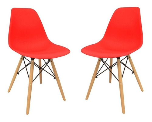 Silla Comedor X2 Unidades Eames Eiffel Reforzada Pata Madera