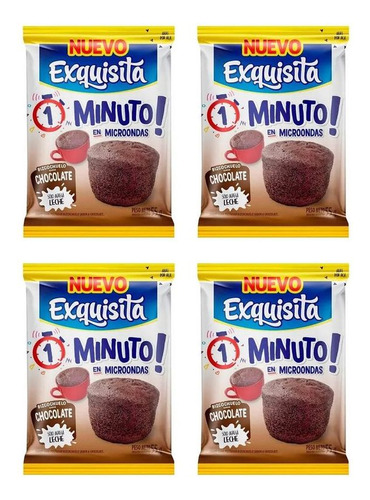 Pack X4 Bizcochuelo Exquisita Chocolate 1 Min Microonda 55g