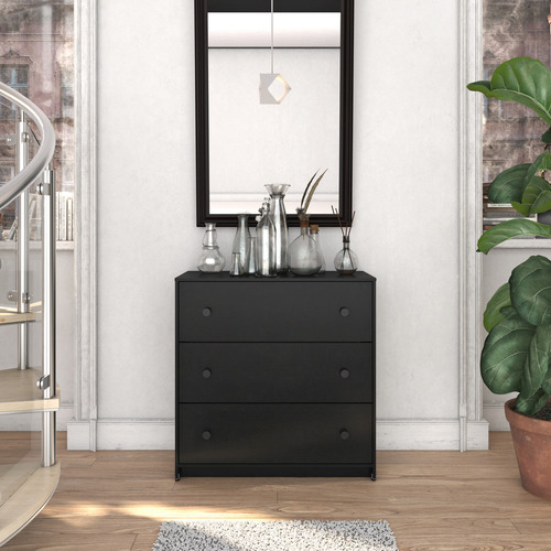 Cómoda - Modena, Mueble Armable Para Ropa De 3 Cajones Negro Liso