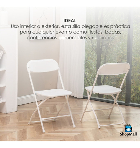 Set 5 Sillas Plegables Para Eventos Plástico Negras Color Blanco Silla