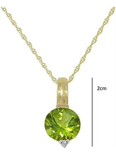 Collar Con Colgante De Peridoto Genuino Redondo De 8 Mm De O