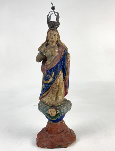 Imagem 1 de 9 de Antiga Santa Nossa Senhora Madeira Olho Vidro