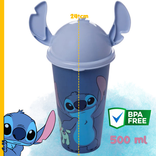 Copo Stitch Com Tampa E Canudo 500ml Bpa Free