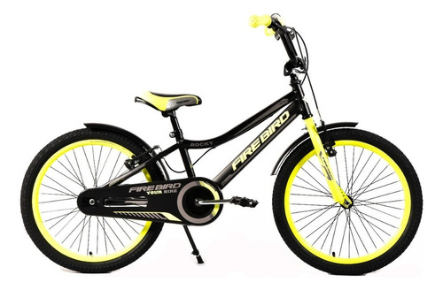 Bicicleta cross infantil Fire Bird Rocky R20 1v frenos v-brakes color negro/amarillo con pie de apoyo  