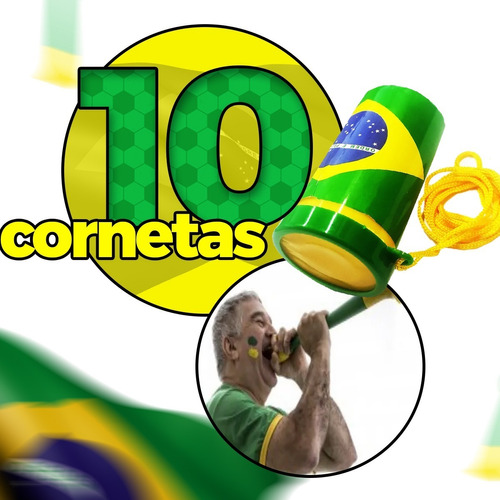 Kit 10 Cornetas Pequenas 7,5cm Vuvuzela Copa Do Mundo Brasil