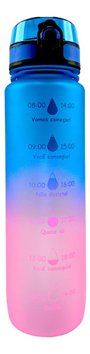 Garrafa Squeeze De Água Para Academia 1l Tie Dye Horario Cor Rosa Tampa Azul