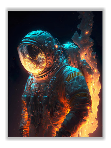 Póster De Astronauta En Fuego ' (12.0 X 16.0 In) Sin Marco '