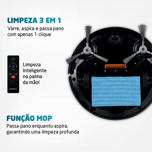 Aspirador De Pó Robô Fast Clean Rb-03 Mondial Bivolt Cor Preto