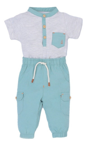 Conjunto Body Gris Con Pantalón Verde - Bebé Niño 1174484