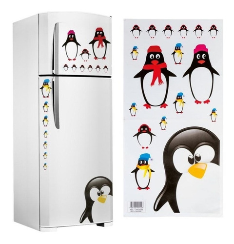 Adesivo Decoração Geladeira Casa Pinguim Família 