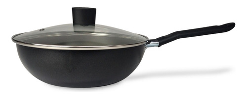 Wok Sartén Antiadherente Pro-flon Con Tapa De Vidrio Full Color Negro