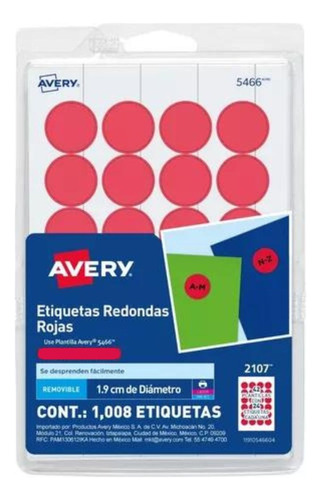 1008 Etiquetas Redondas Avery Colores Circular Pequeña 1.9cm