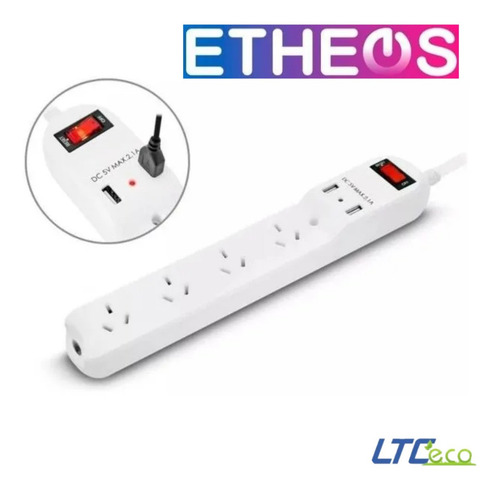 Imagen 3 de 9 de Zapatillas Prolongador 2 Usb 4 T Enchufe 1,5 Metros Alargue