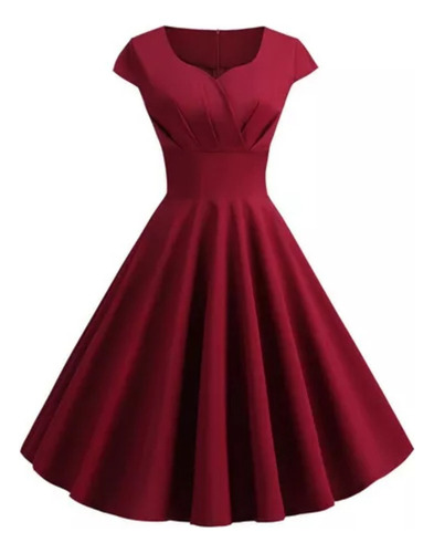 25, Vestido De Color Liso Con Cintura Retro De Moda Para