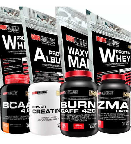 Kit Promoção Verão: 2x Whey Proten + Waxy Maize + Albumina + Zma + Termogênico + Bcaa + Creatina - Bodybuilders Full