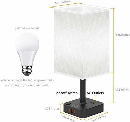 Lampara Mesita Noche 3 Puerto Usb 2 Toma Corriente Led Fu