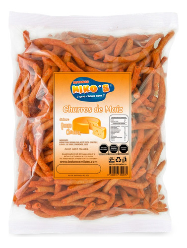 Churros De Maíz Botanas Mikos Sabor Queso 700 Gr