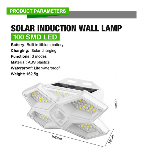 Luces Solares Para Exteriores, 100 Led, Con Reflector De Luc