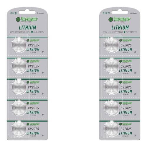 10 Baterias Cr2025 3v Lithium Bap (2 Cartelas)