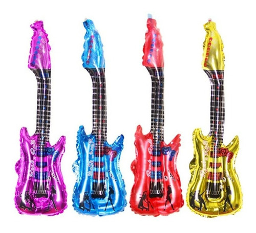 Pack 4 Globos Guitarras Surtidas Rock And Roll 