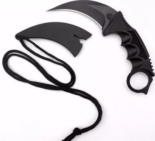 English Punch Kit de acero, cuchillo de cuello Karambit y daga de empuje, color negro liso