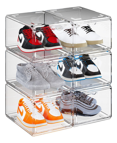 Set De 6 Cajas Acrilico Sneakers Calzado Organizador Zapatos Color Blanco