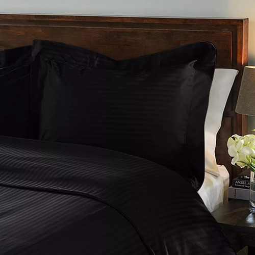Imagen 3 de 5 de Set Duvet 8 Pzas Negro Líneas Microfibra Semidoble