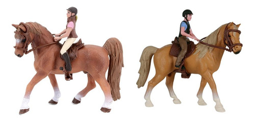 2 Piezas De Plástico Animal Caballo Con Jinete Figurita