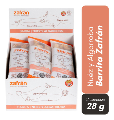 Barra de cereal ZAFRAN sin TACC  sabor nuez y algarroba 28 g pack x 12